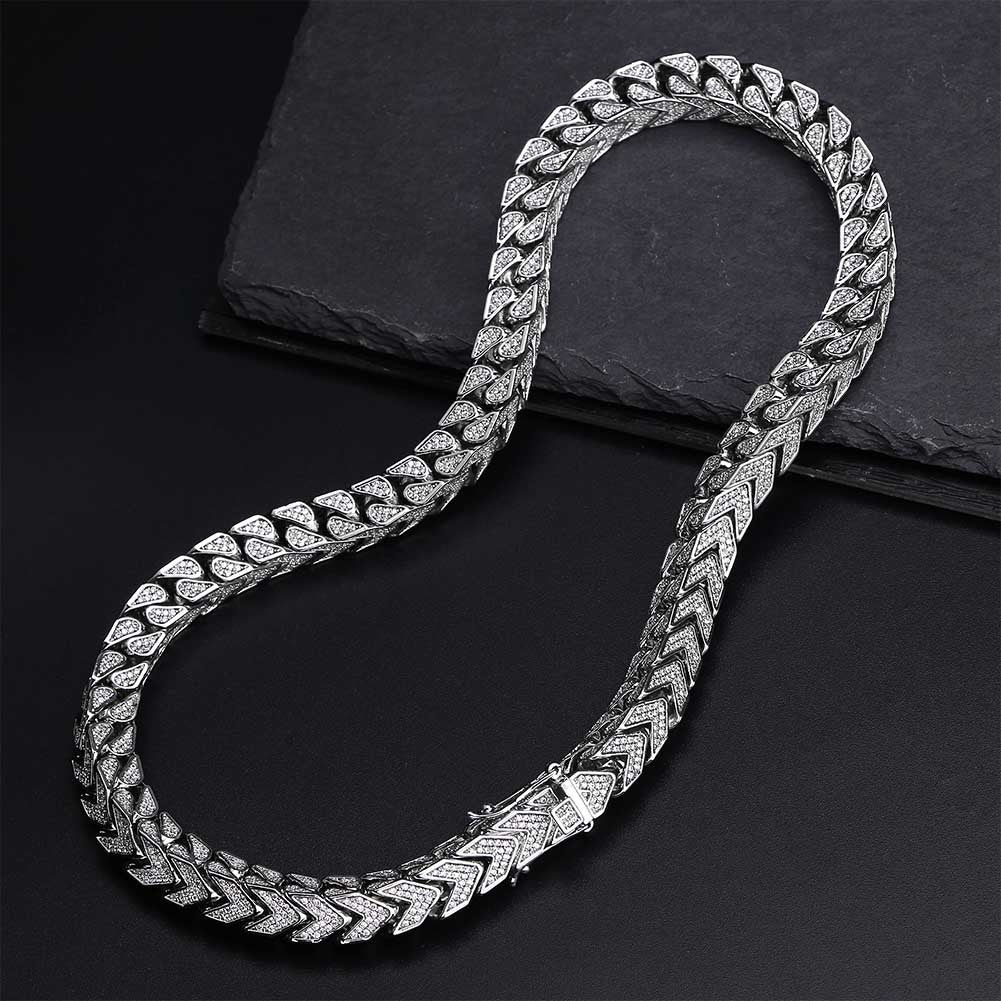Flooded Ice 8mm Full 3D Franco Link AAA Micro Pave Stone Square Cut Choker Tight Neck Link Chain Necklace