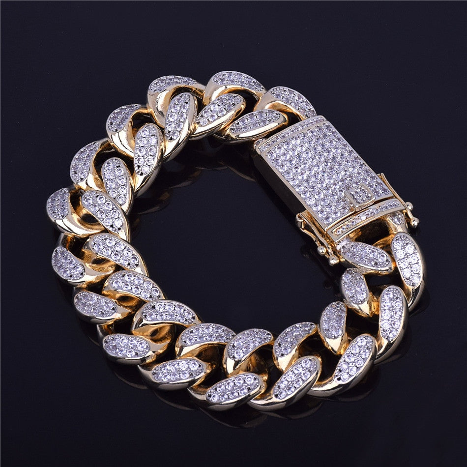 24k Gold .925 Silver Rose Gold Mens Big Boy 20mm AAA Micro Pave Cuban Link Bracelet