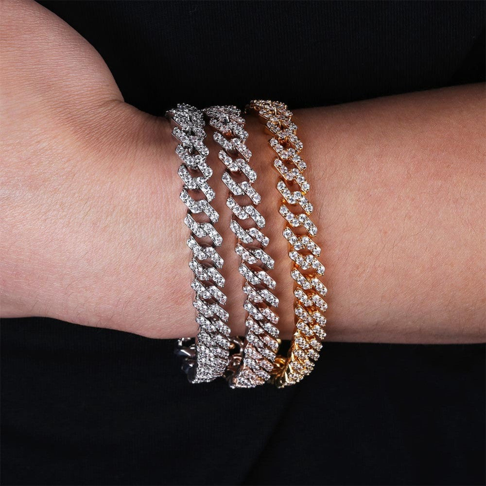 Hip Hop Slim Cut Rose Gold Silver 14k Bling AAA Micro Pave Cuban Link Bracelet