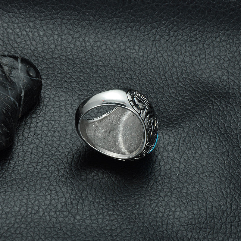 Mens Unique Turquoise Heavy Metal Casting Titanium Stainless Steel Ring