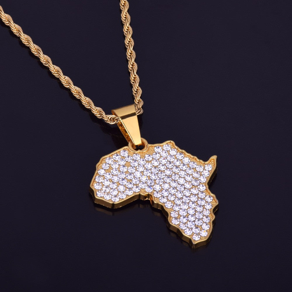 African Majesty | VVS Diamond CZ Africa Map Shape 14k Gold Bling Pendant