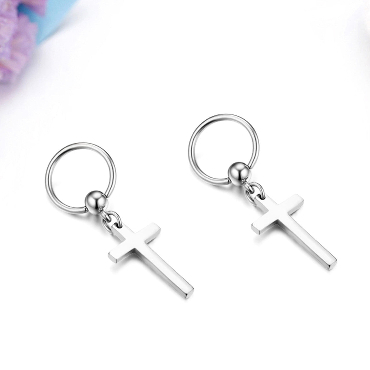 High Fashion Dangle Hoop Cross Gold Black Silver Rainbow Solid 316 Stainless Steel Earrings