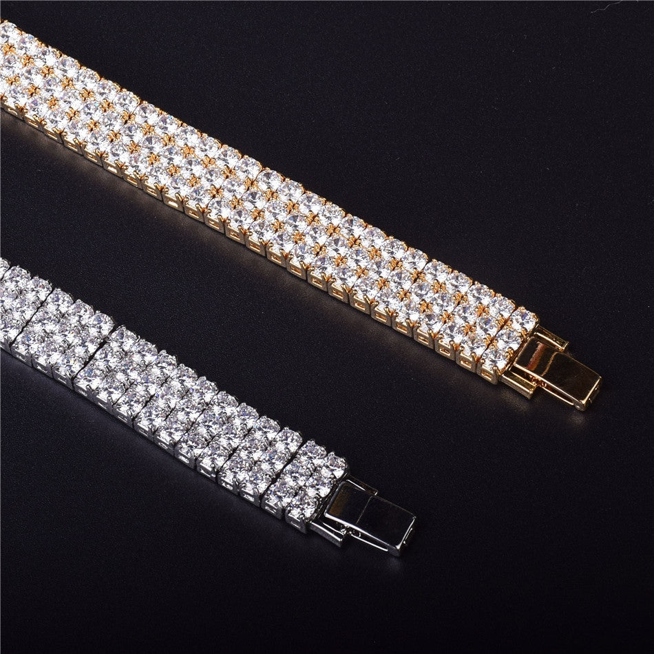 925 Rhodium Silver 3 Row Simulate Diamond Pharaoh Flooded Ice Bracelet