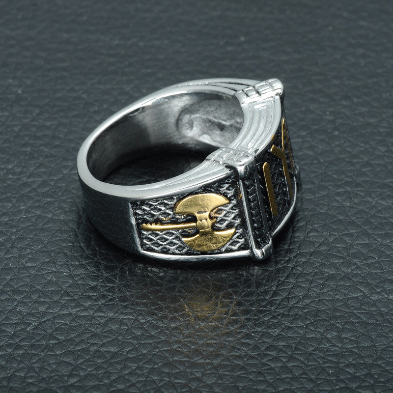 Mens Two Tone Titanium Stainless Steel Axe Ottomans Seal Kayi Ertugrul Ring