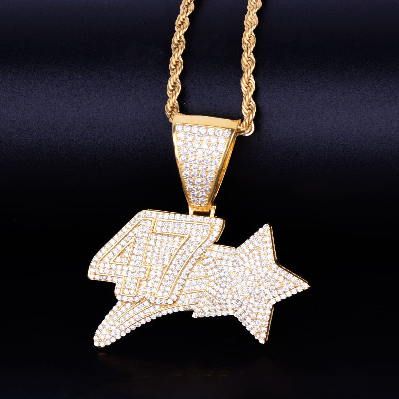 18k Gold .925 Silver Micro Pave Stone 47 Star Hip Hop AAA True Micro Pave Pendant Chain Necklace