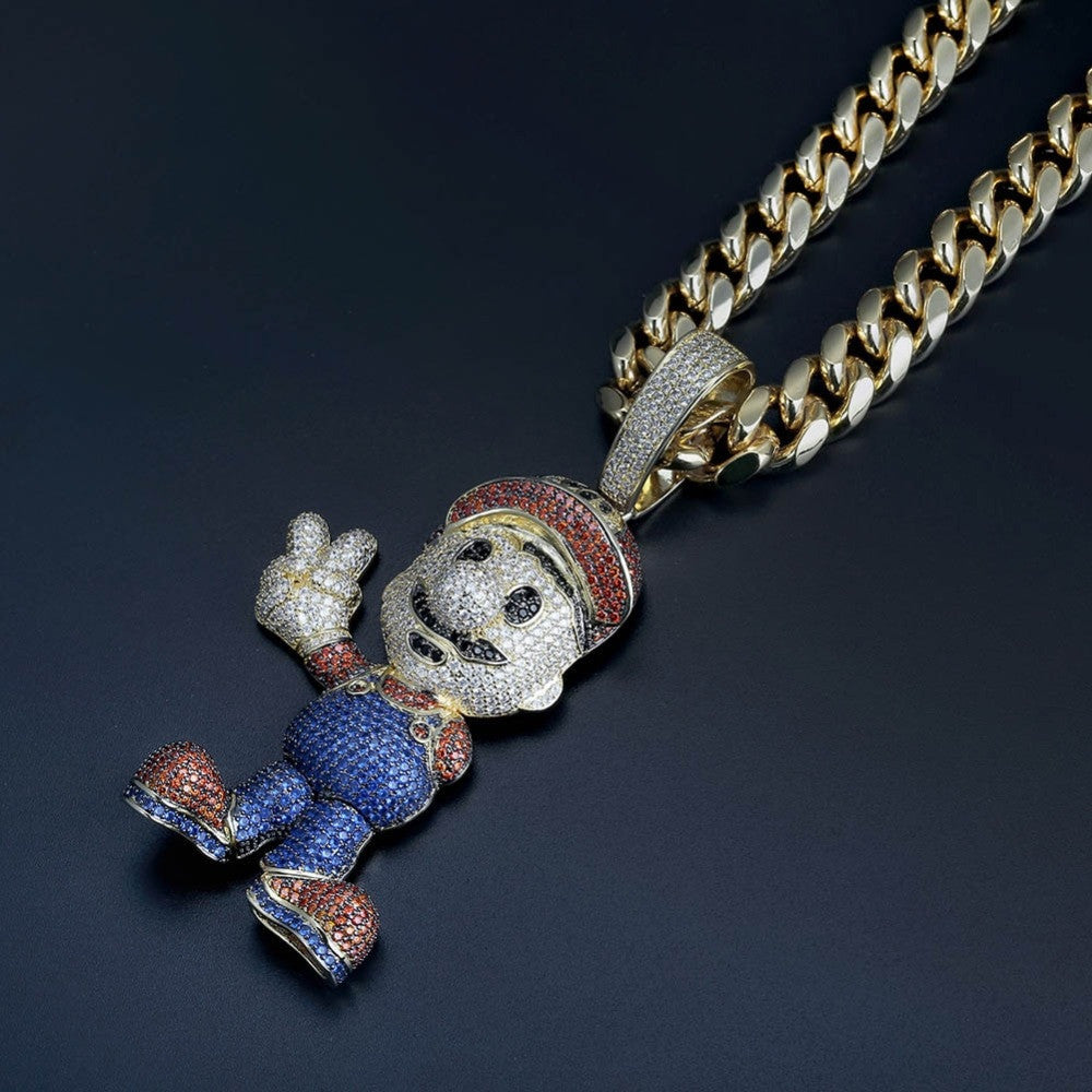 14k Gold Mario Inspired Hip Hop Cuban Link Chain Pendant