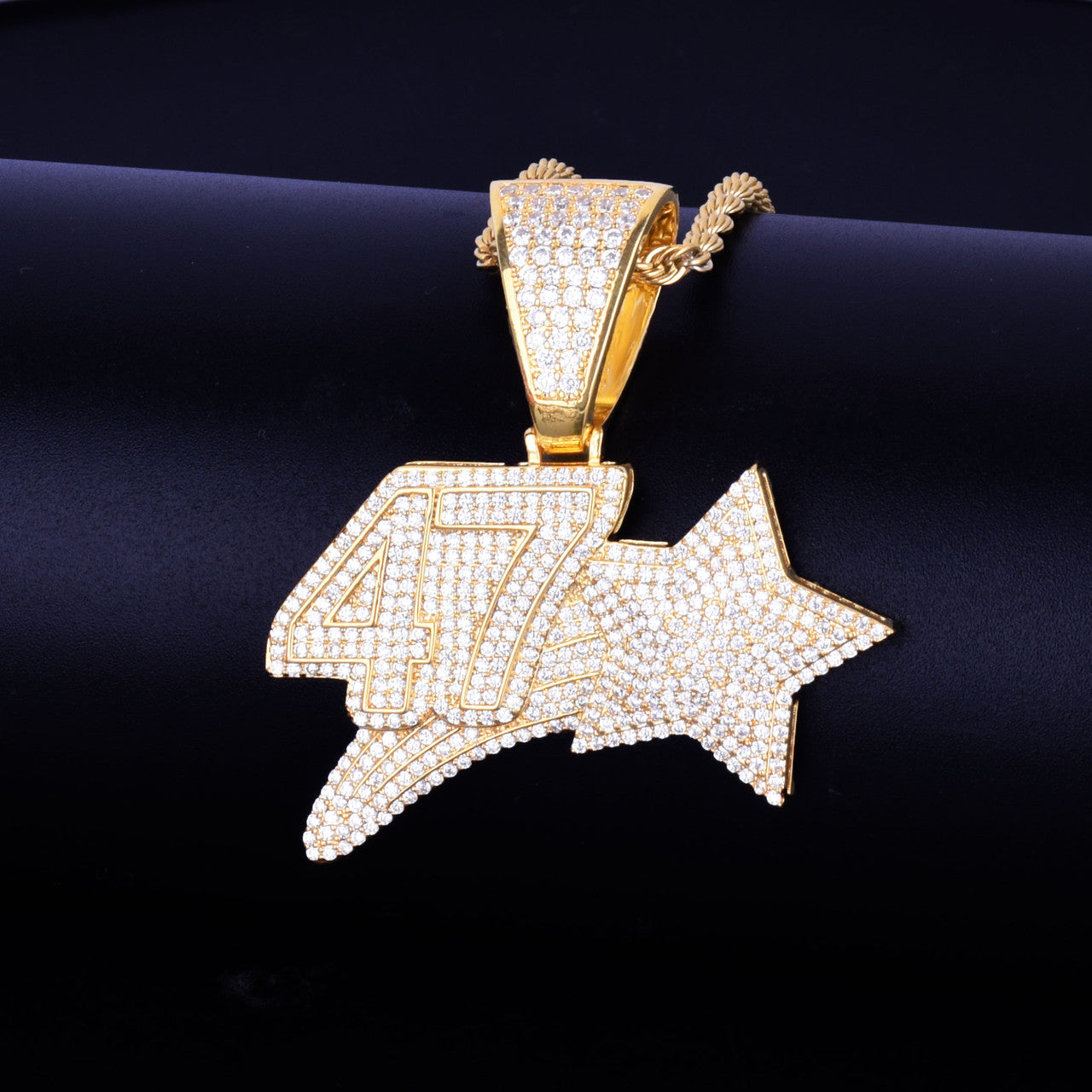 18k Gold .925 Silver Micro Pave Stone 47 Star Hip Hop AAA True Micro Pave Pendant Chain Necklace