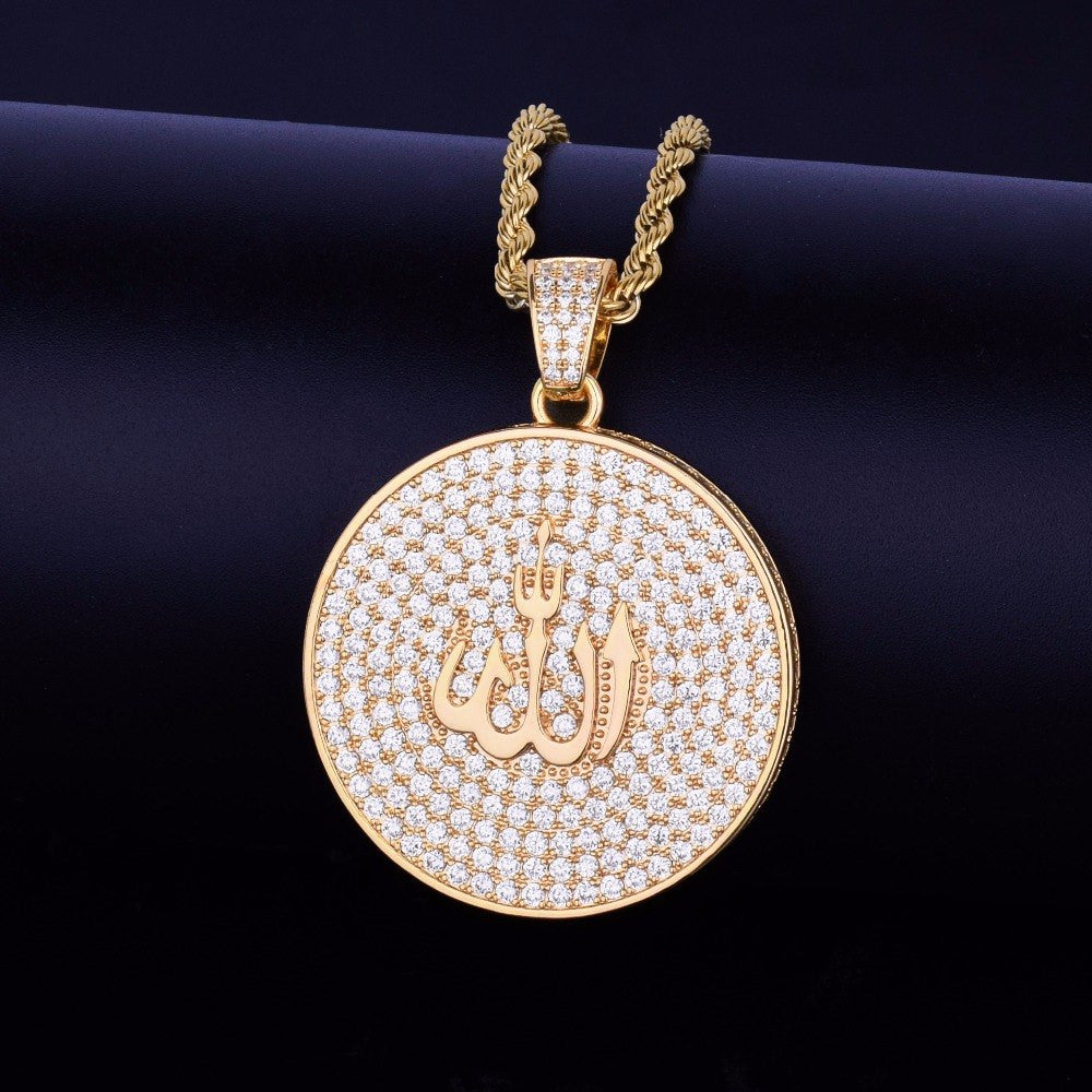 24k Gold Circle AAA Micro Pave Allah Pendant