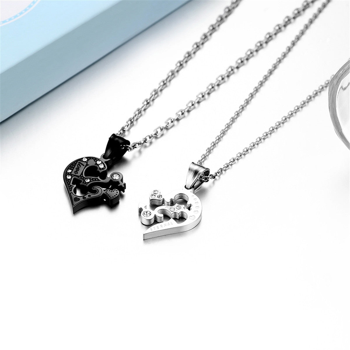 Couples Lovers Lover Eternal 2 Piece Puzzle Heart No Fade Stainless Steel Heart Necklace