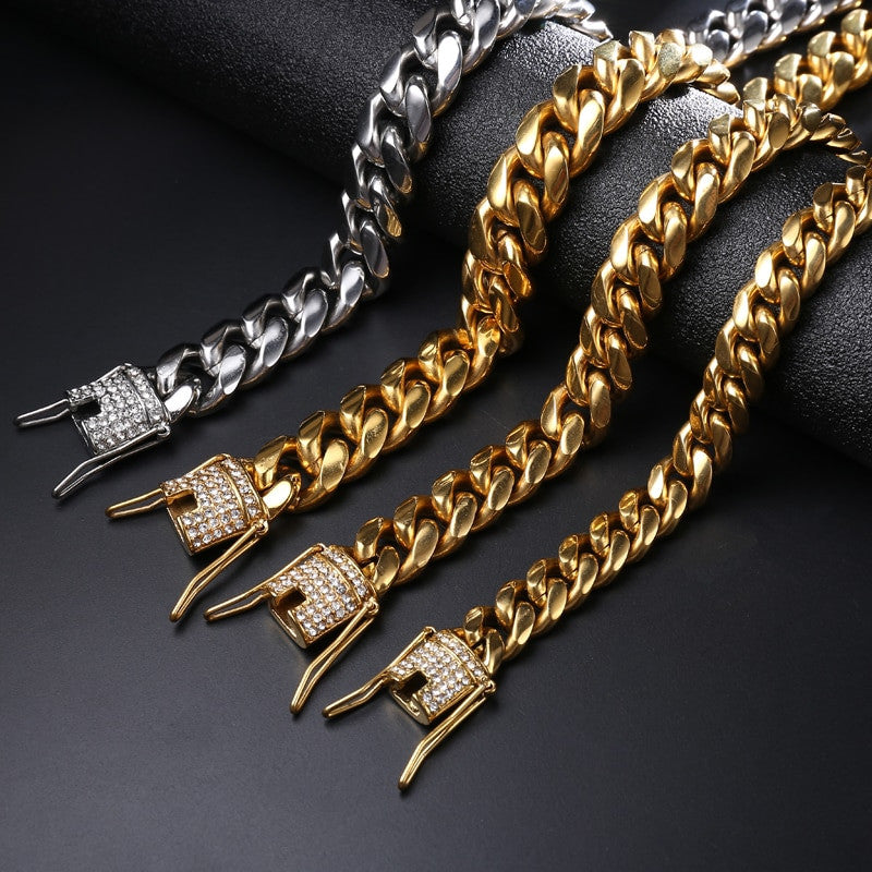 14mm Iced Out Lab Diamond Men's Stainless Steel Miami Cuban Link Bracelet