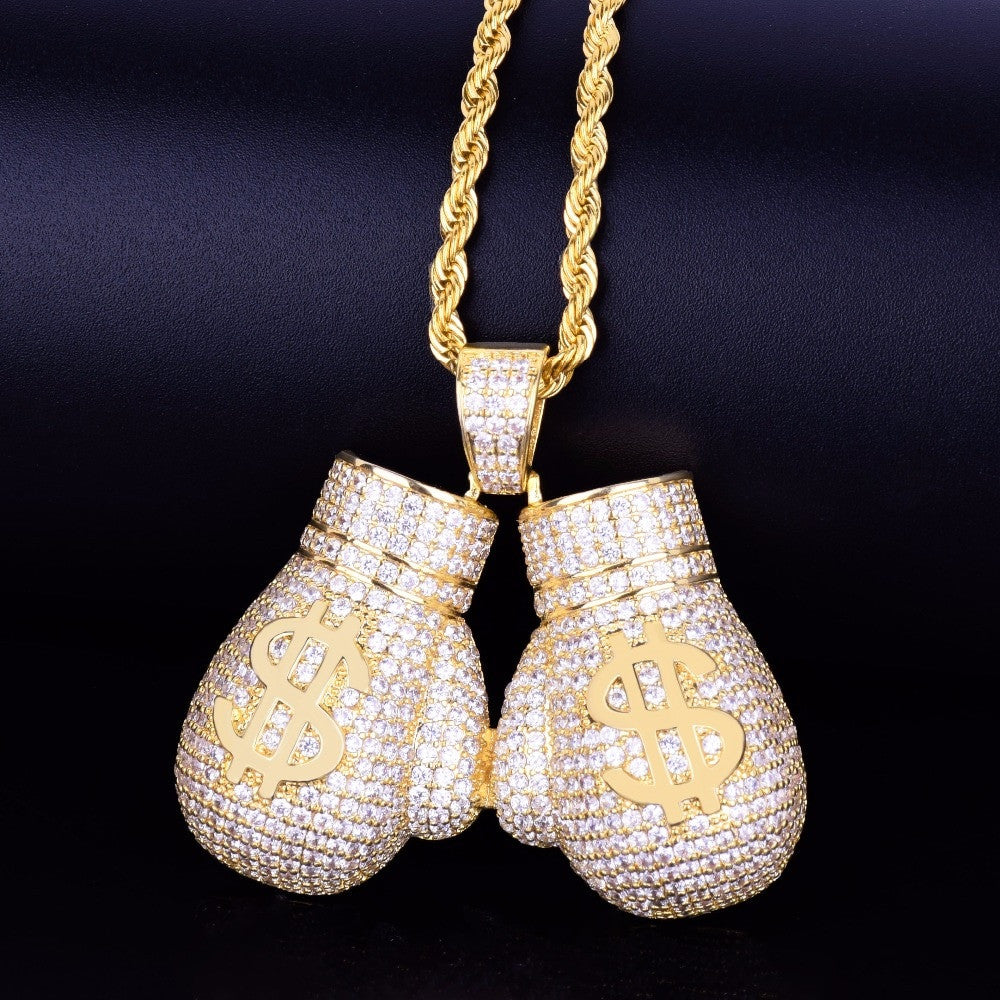 .925 Silver Rose Gold Hip Hop 18k Micro Pave AAA True Micro Pave Money Boxing Gloves Pendant