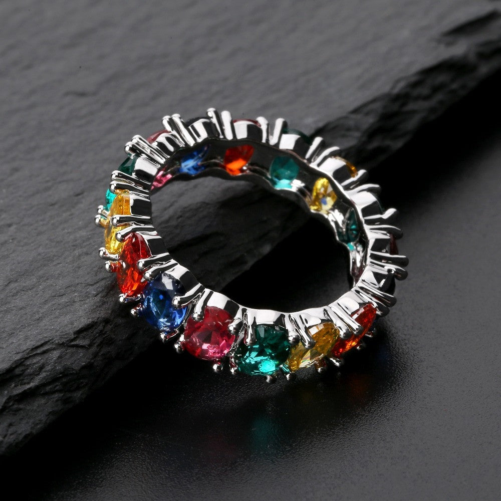 1 Row Colorful Rainbow Solitaire Band 14k gold 925 Silver Oval Stone Rings