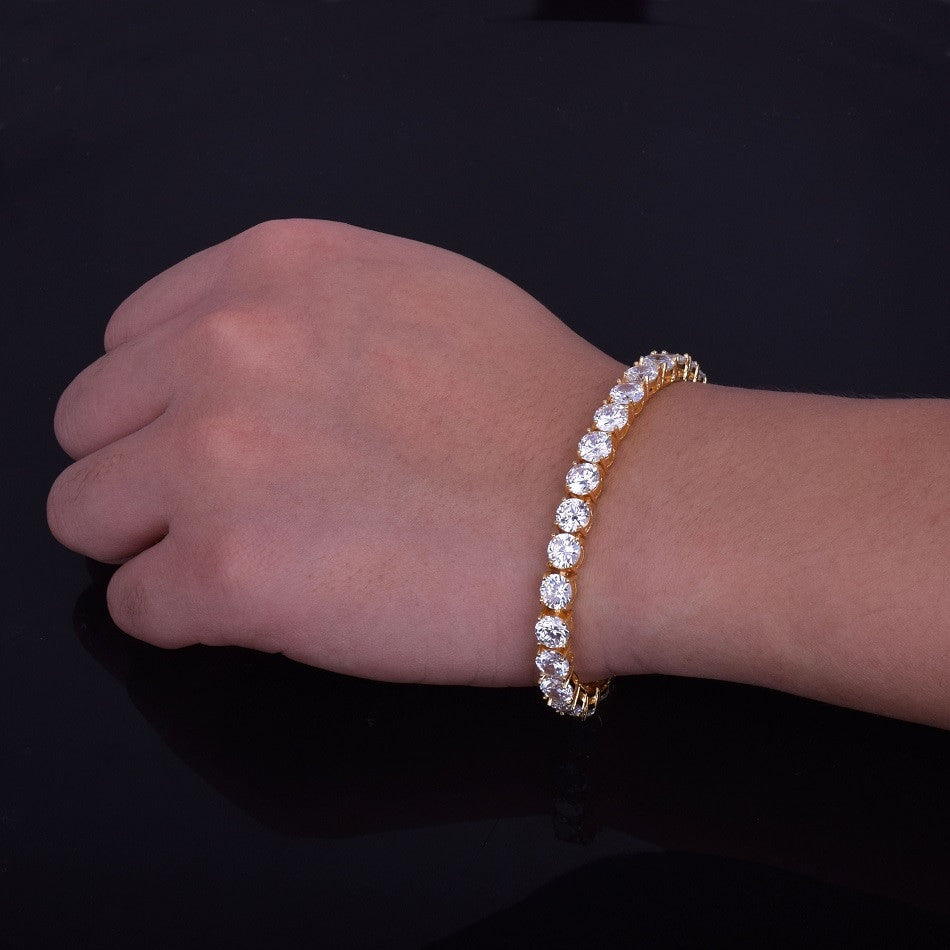 24k Iced Simulate Diamond Rose Gold Silver Tennis Chain Hip Hop Bracelet