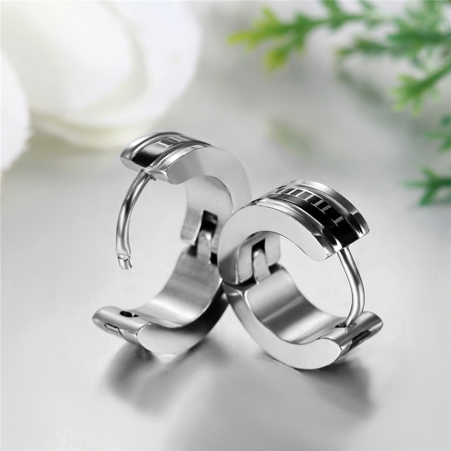 Bling Bling Stainless Steel Roman Numerals Big Boy Blue Gold Black Huggie Earrings