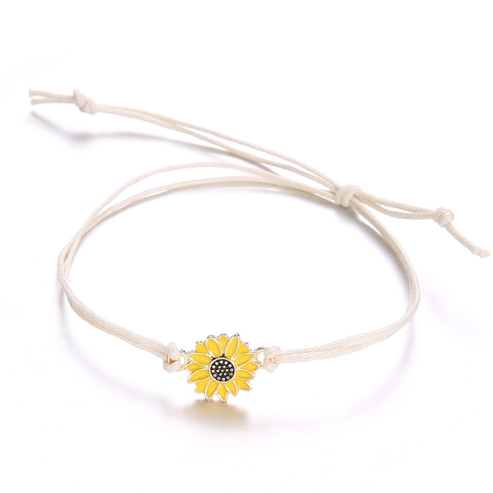 Sunflower Leather Rope Boho Style Reto 5 Piece Bracelet Set