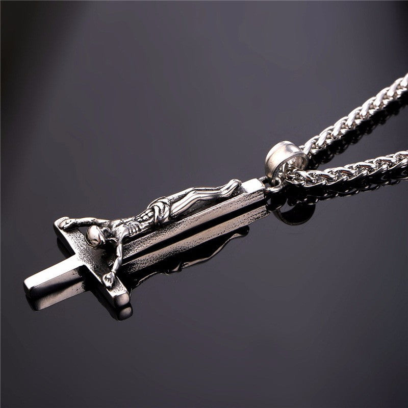 Inverted Upside Down Peter Cross Stainless Steel No Fade Bling Pendant Chain Necklace