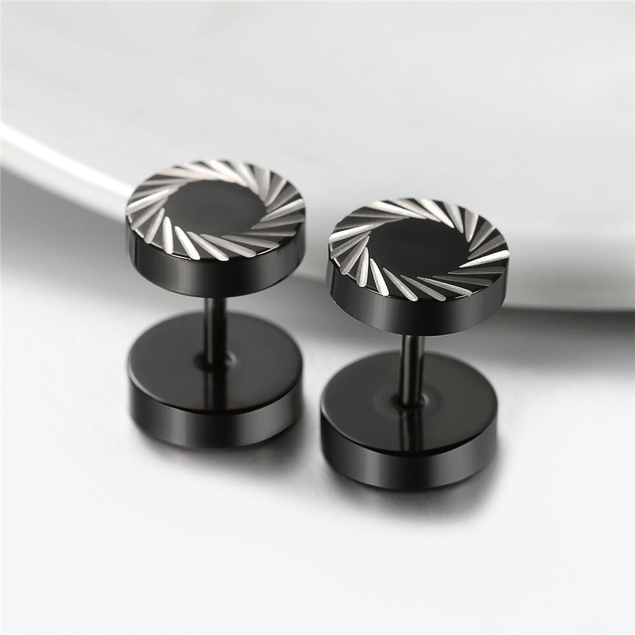 Mens Black Barbell Screw Back Stainless Steel Street Wear Earrings