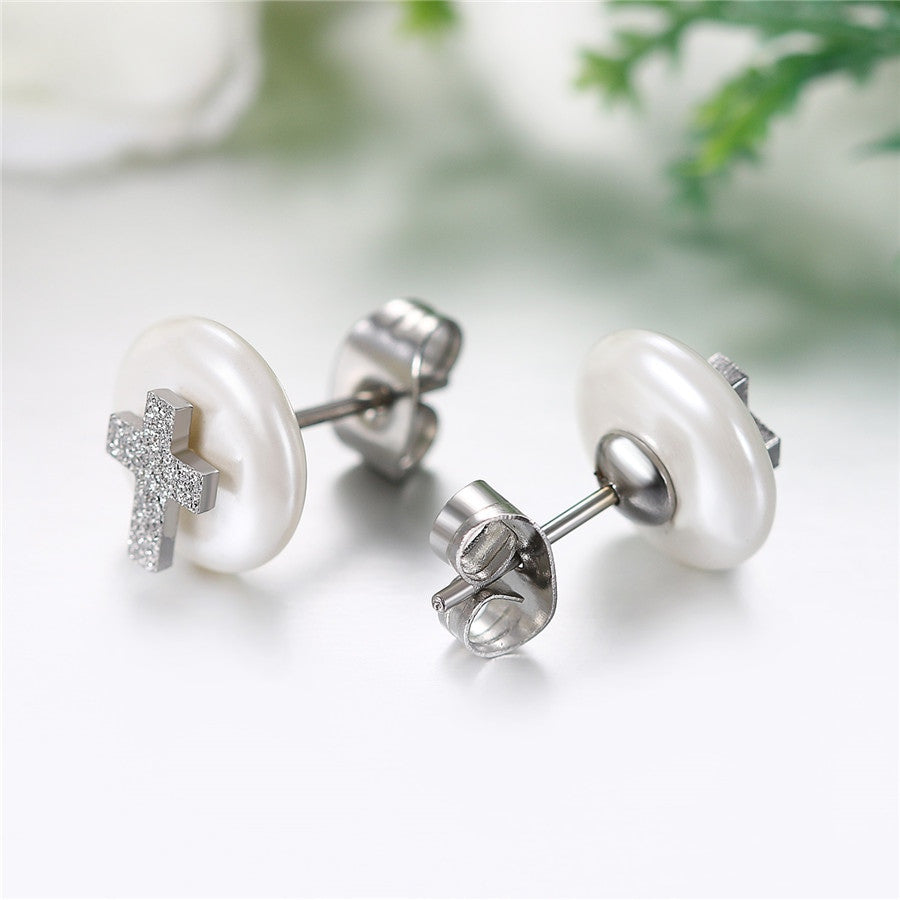 Ladies Simulated Pearl Heart Cross Life Tree Infinity Stud Stainless Steel Earrings