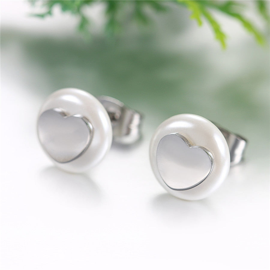 Ladies Simulated Pearl Heart Cross Life Tree Infinity Stud Stainless Steel Earrings