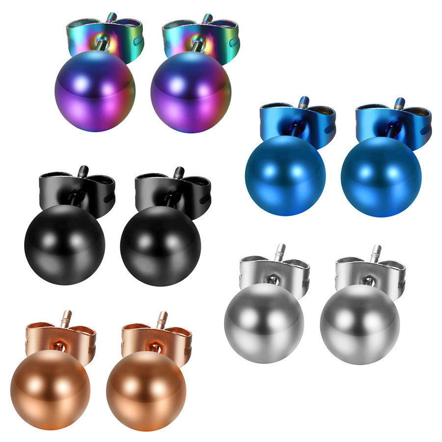 5 Pair 316L Stainless Steel Colorful Ball Street Wear Casual Earrings
