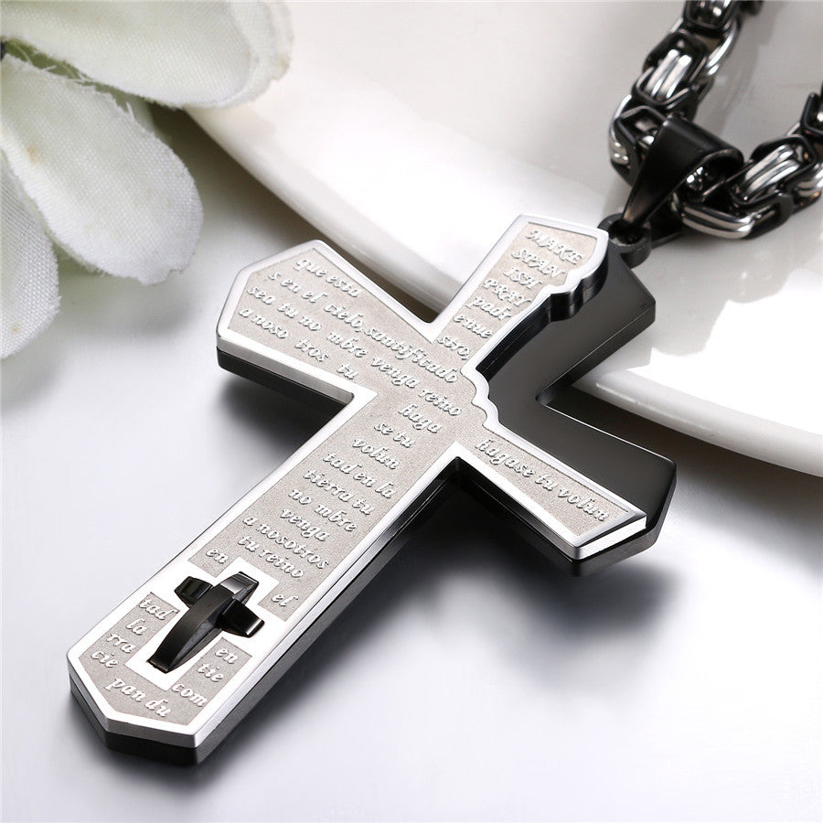 Mens Gold Black Silver No Fade Stainless Steel Spanish Prayer God Within Cross