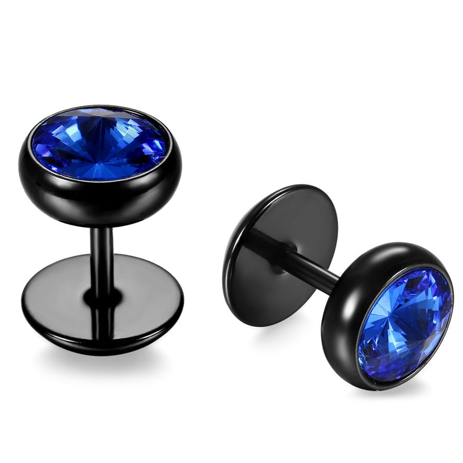 Stainless Steel Blue Black Ice Barbell Stud Earrings