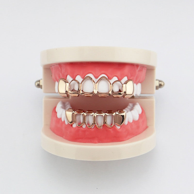 14k Silver Rose Gold Black Hematite Open Face Hip Hop Full mouth Grillz Teeth Gills Set