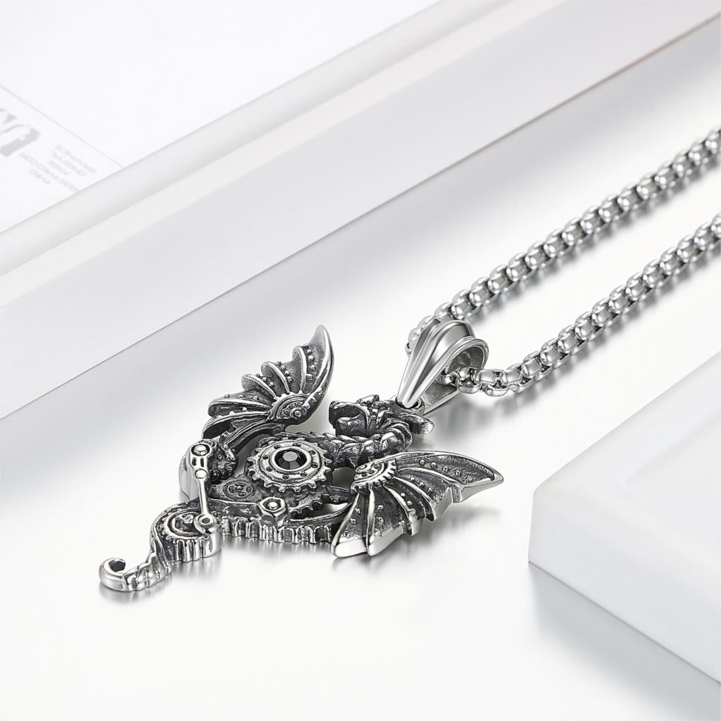 Mens No Fade Stainless Steel Dragon Skull Heat All Seeing Eye Pendant Chain Necklaces