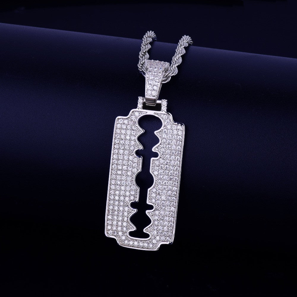 Flooded Ice 18k Gold .925 Silver Rose AAA Micro Pave Razor Blade Hip Hop Pendants Chain