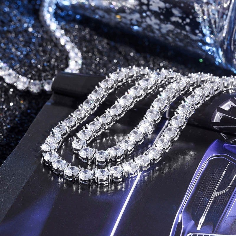 Mens Flooded Ice 925 Sterling Silver 3-6mm Bling AAA Stone Tennis Chain Necklace