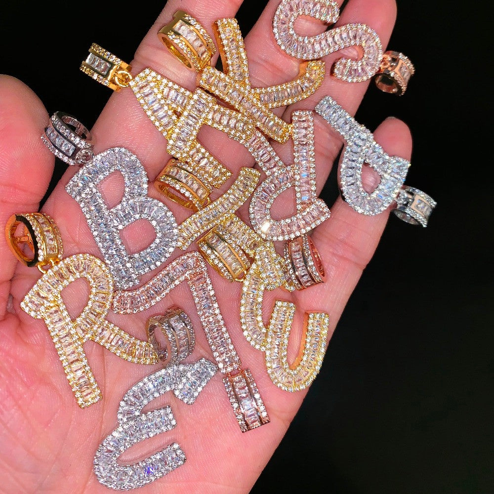 Diamond Lettered | VVS CZ 18k Baguette Initial Letter Hip Hop Pendant