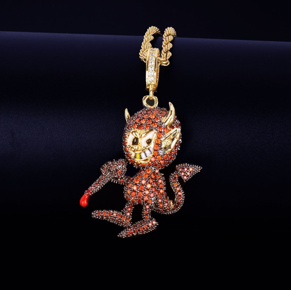 18k Gold .925 Silver Hip Hop Little Demon Devil AAA True Micro Pave Flooded Ice Pendant