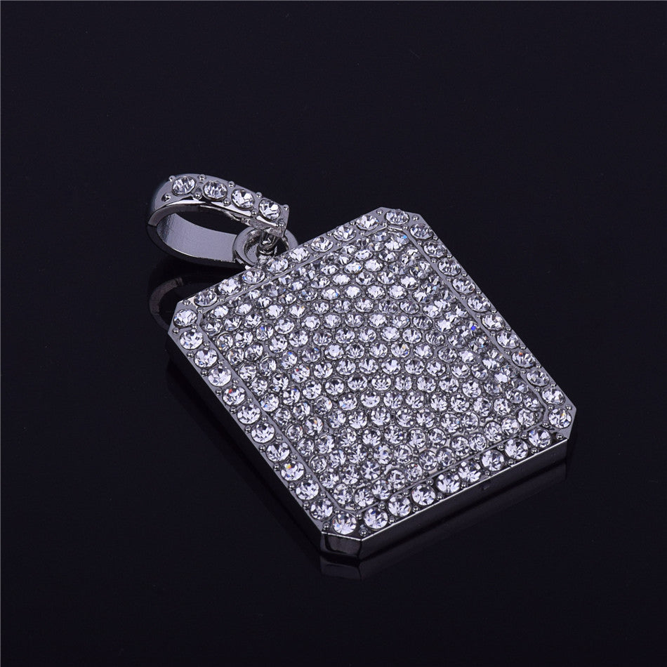 Flooded Ice 14k Gold .925 Silver Square Dog Tag Hip Hop Chain Pendant