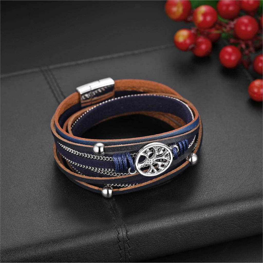 Ladies Tree Of Life Leather Wrap Bangle Unique Design Bangle Bracelet