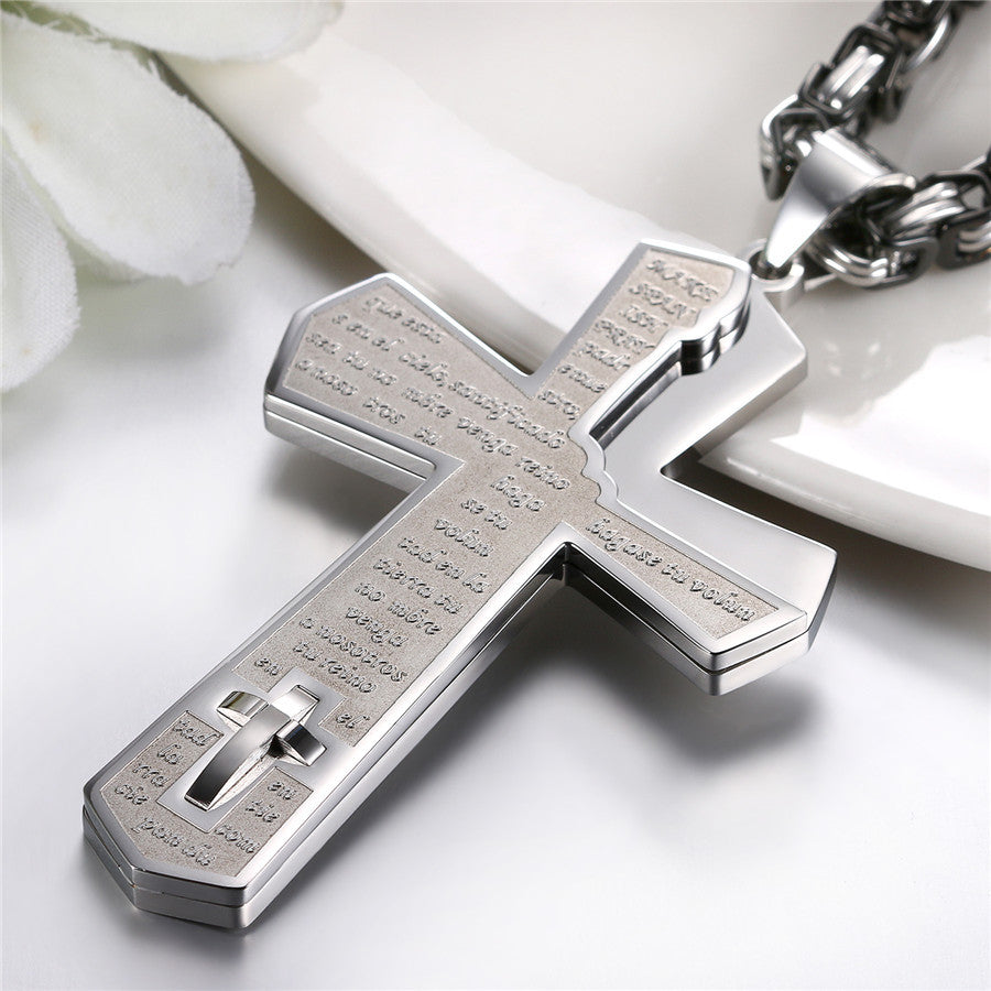 Mens Gold Black Silver No Fade Stainless Steel Spanish Prayer God Within Cross