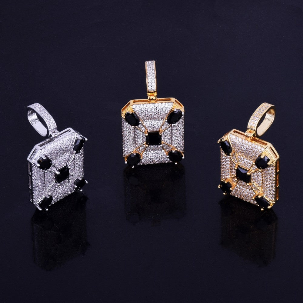 Black Solitaire Big Boy Square Center Stone Unique Designer Hip Hop Pendant Chain Necklace