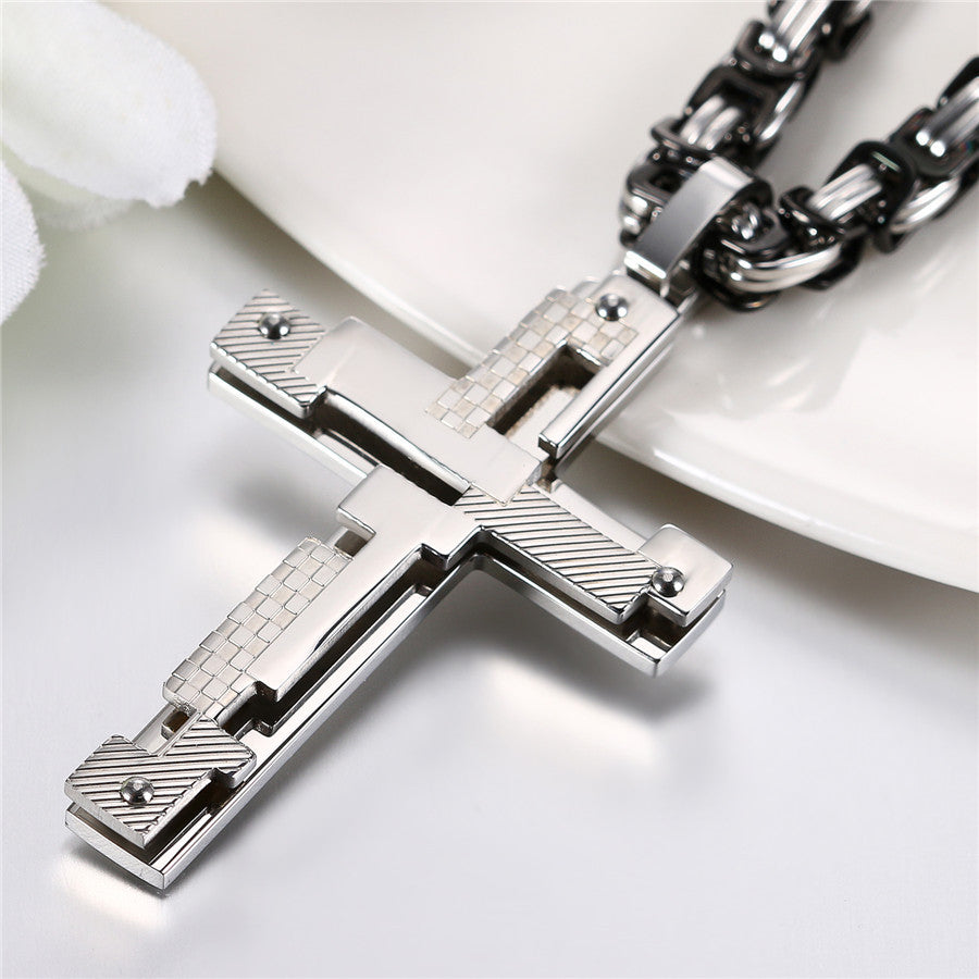 No Fade Black Gold Silver Stainless Steel Hip Hop Cross Pendant Chain Necklace