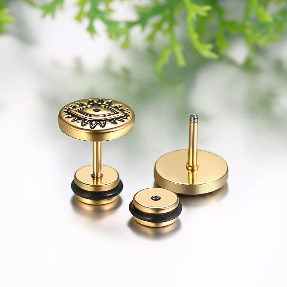 Black Silver 14k Gold over Solid No Tarnish Stainless Steel All Seeing Eye Bling Earrings