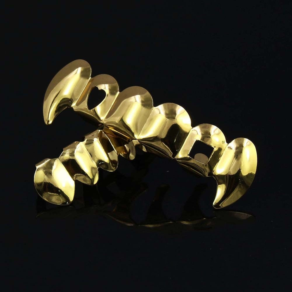 Specialty Hollow Heart n Square love Vampire Teeth Fang 14k Gold Grillz