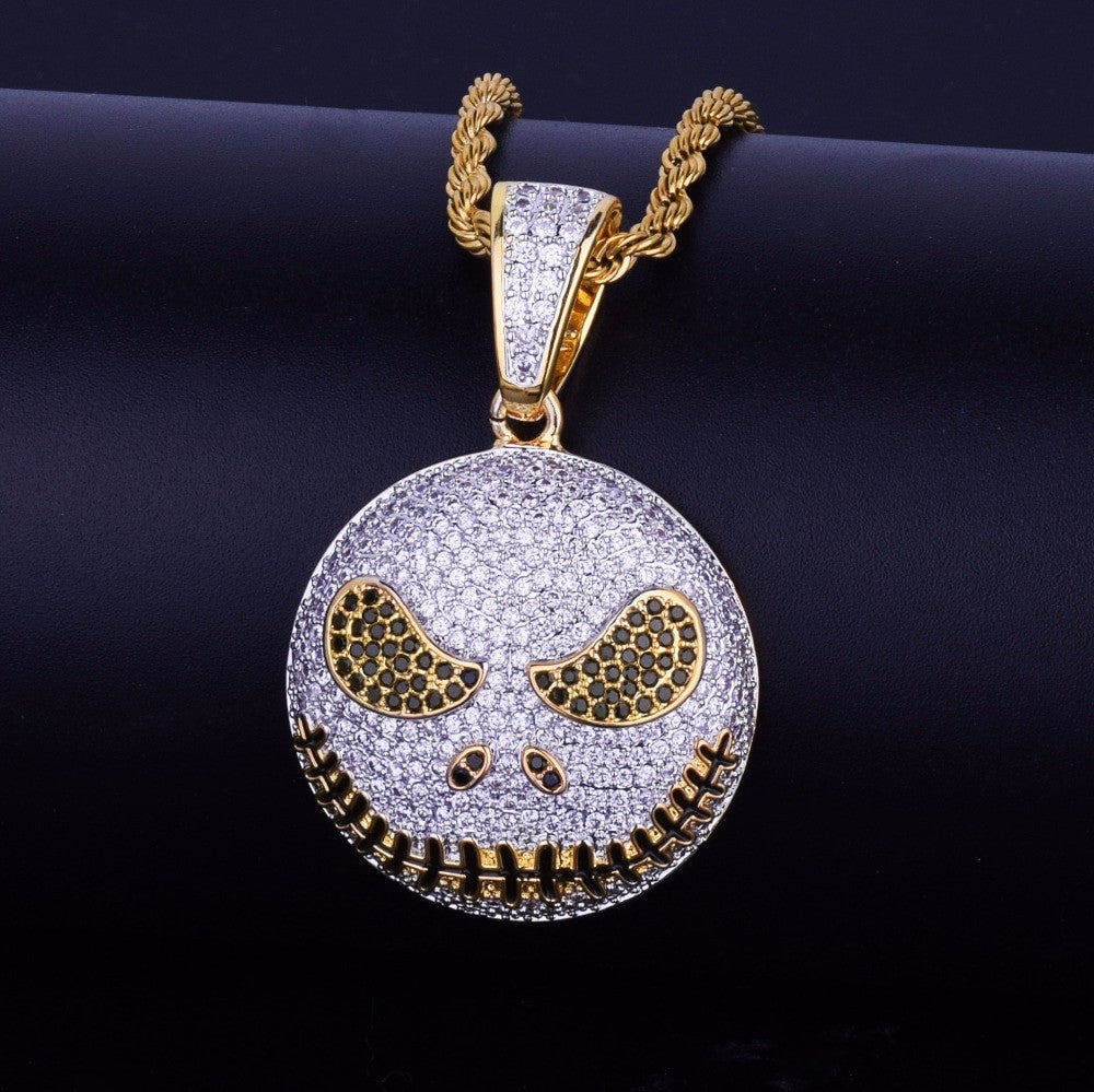 Flooded Ice Nightmare Emoji Face 18k Gold .925 Silver Hip Hop Chain Pendant