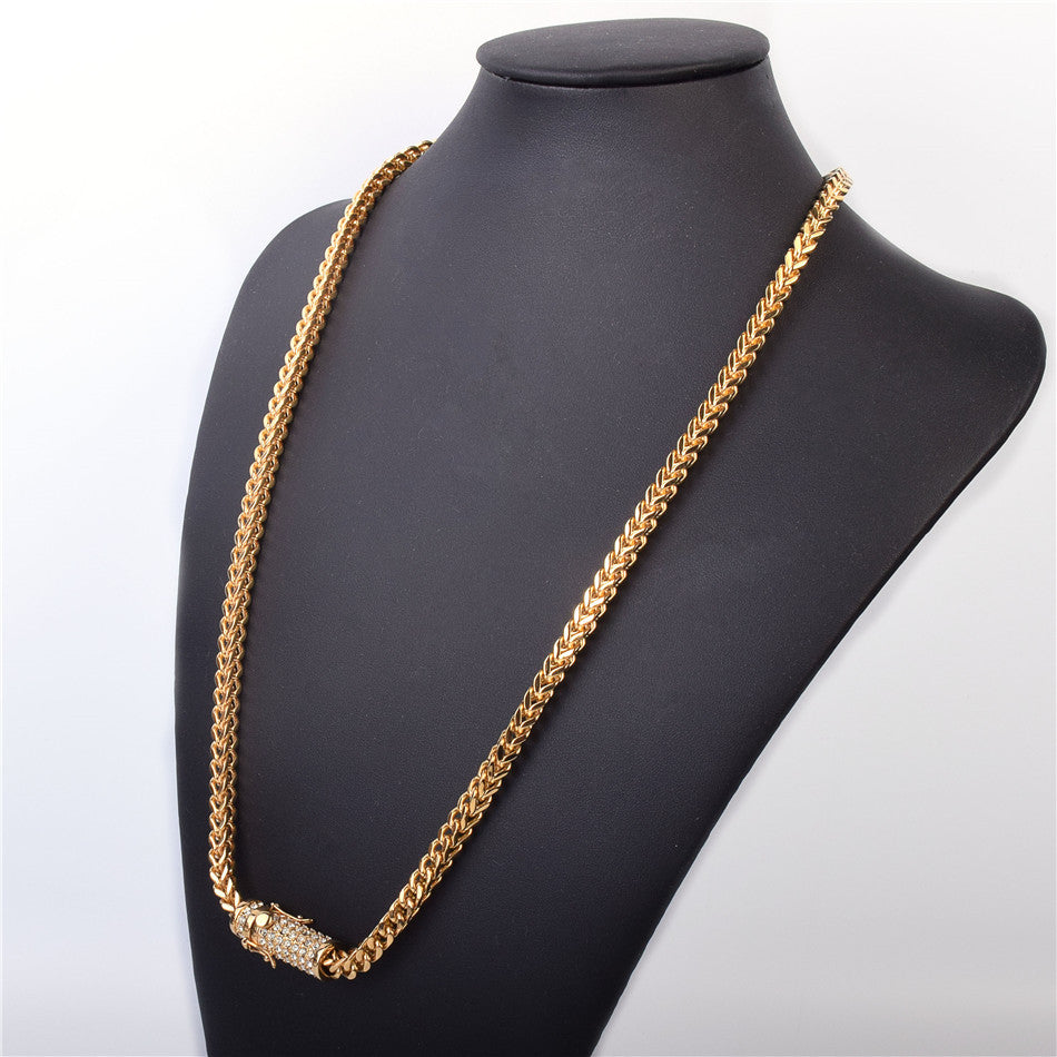 Mens 18k Gold .925 Silver Stainless Steel Flooded Ice Franco Cuban Link Chain