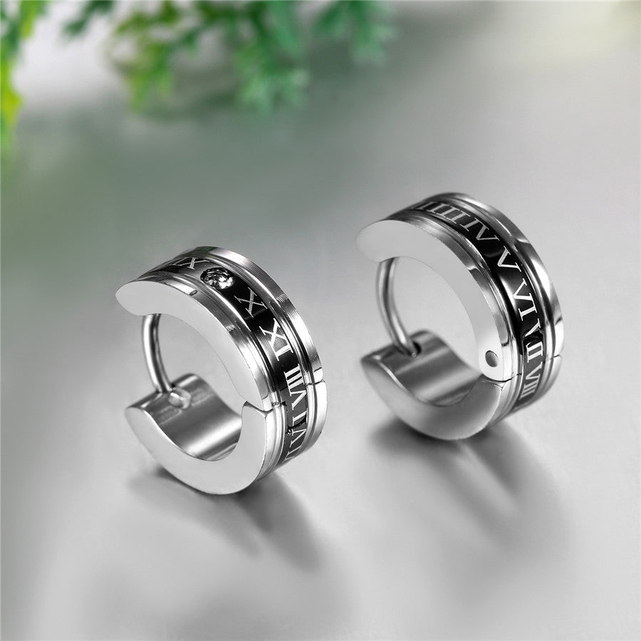 Bling Bling Stainless Steel Roman Numerals Big Boy Blue Gold Black Huggie Earrings