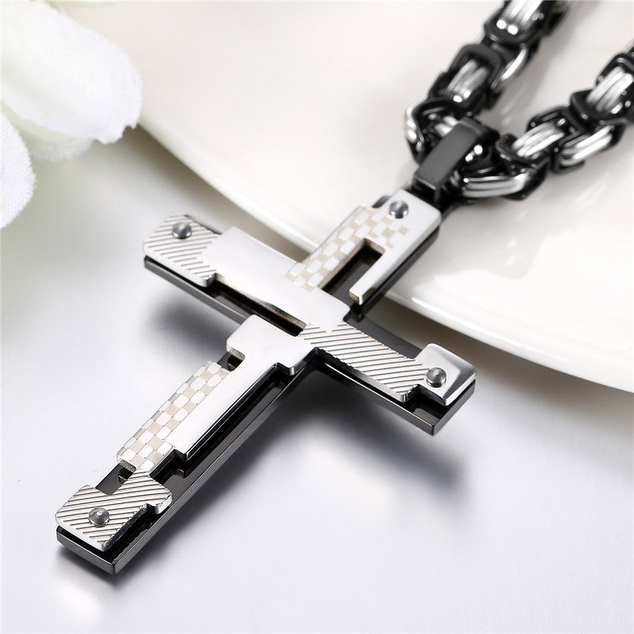 No Fade Black Gold Silver Stainless Steel Hip Hop Cross Pendant Chain Necklace
