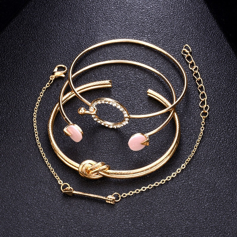 Ladies 4 Piece Cupids Arrow Bow Knot Love Bracelet Gold Silver Set
