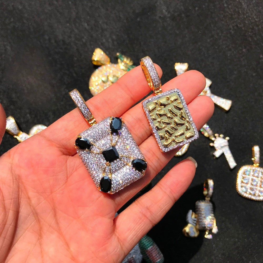 Black Solitaire Big Boy Square Center Stone Unique Designer Hip Hop Pendant Chain Necklace