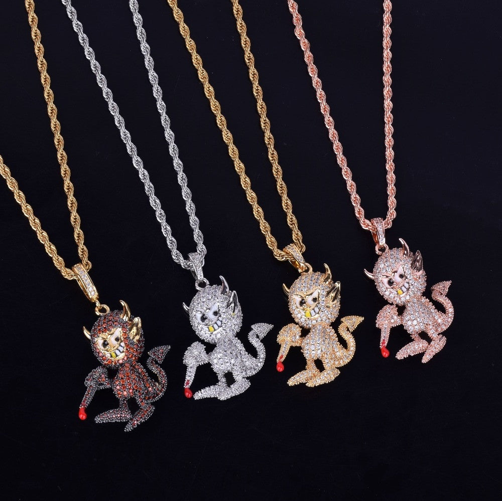 Hip Hop Little Demon Devil Micro Pave Flooded Ice Pendant