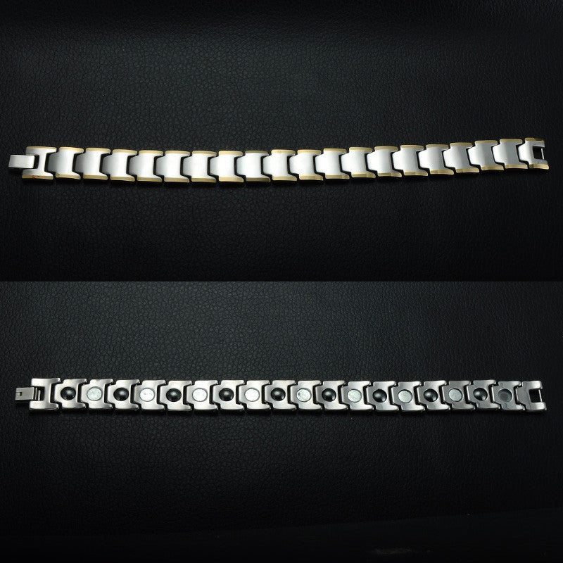 Two Tone 14k Gold Magnetic Stone Tungsten Steel Chain Bracelet