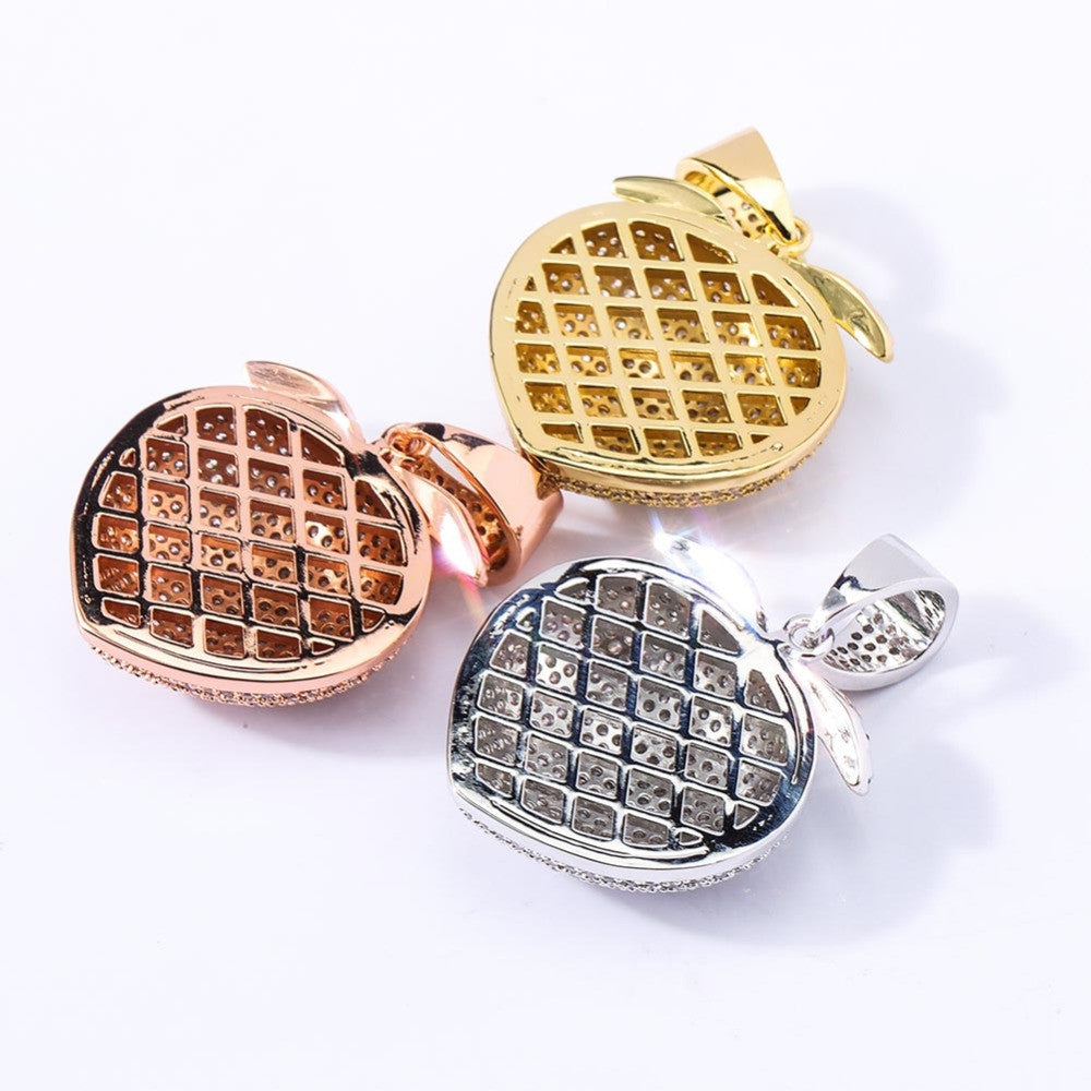 Silver 18k Rose Gold Bling AAA Micro Pave Sweet Peach Pendant Chain Necklace