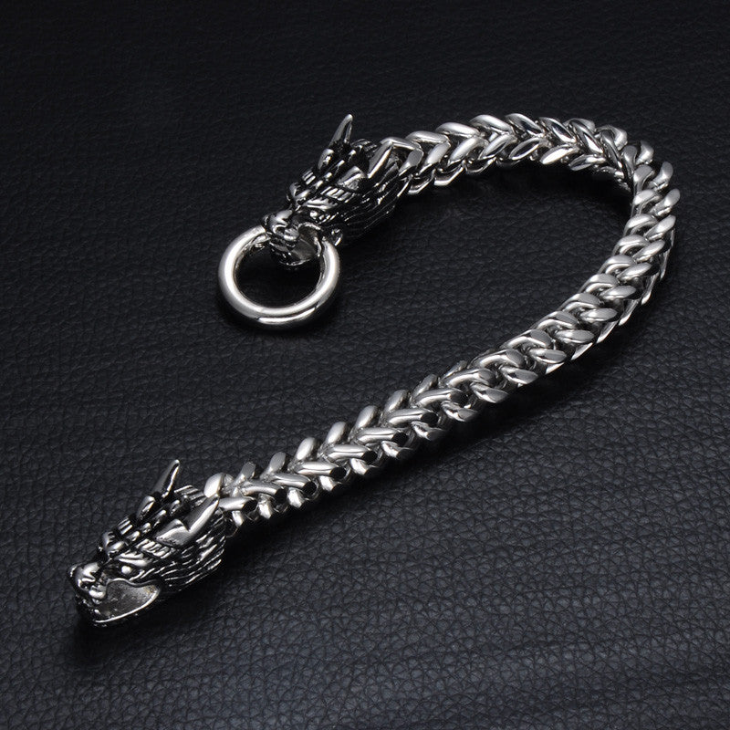 Mens 316L Stainless Steel Foxtail Chinese Style Dragon Chain Bracelet