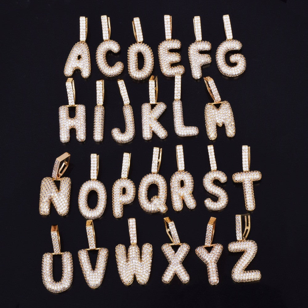 AAA True 18k 925 Silver Micro Pave Custom Name Small Bubble Letters Pendant Chain Necklace